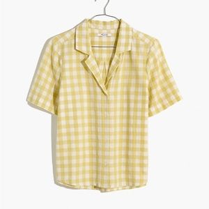 Madewell Cotton-Linen Boxy Camp Shirt in Gingham Check